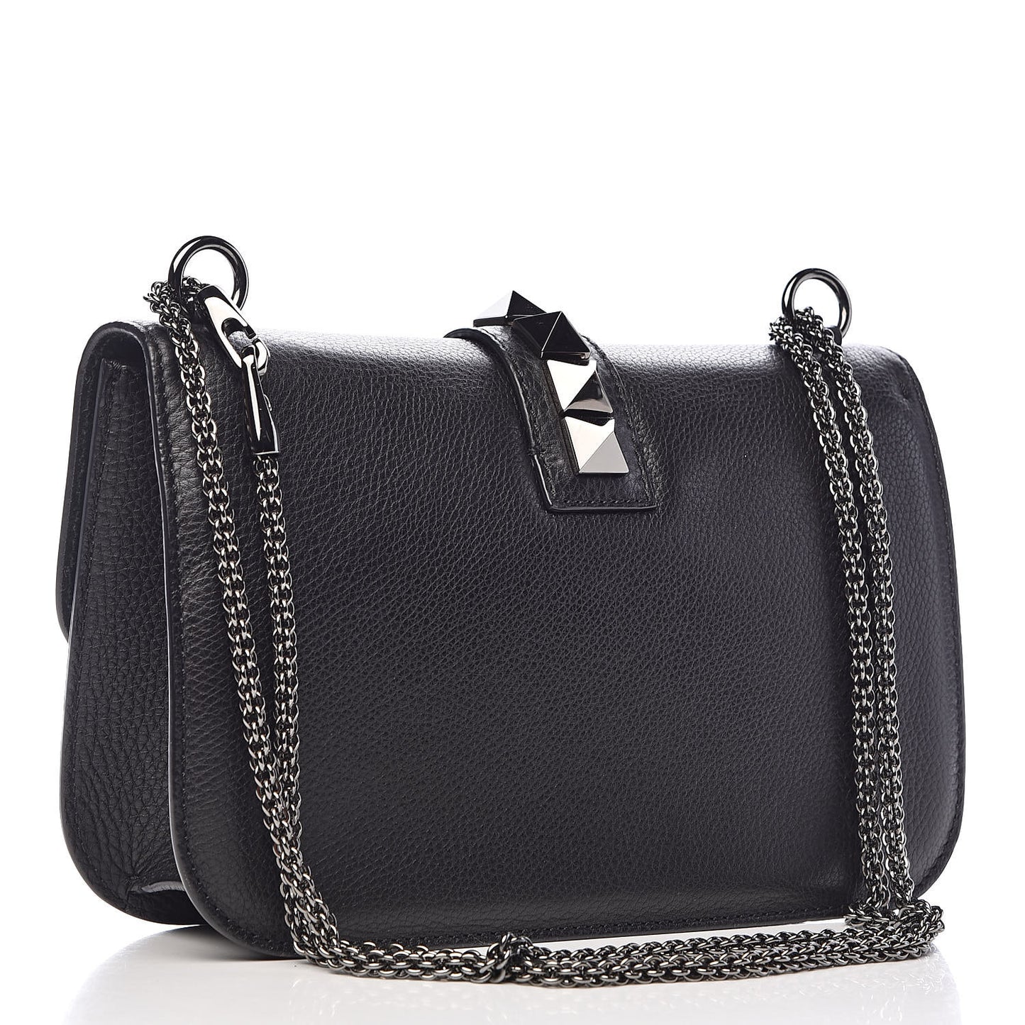Pebbled Calfskin Medium Glam Lock Rockstud Flap Black