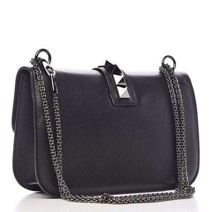 Valentino Garavani Pebbled Calfskin Medium Glam Lock Rockstud Flap Black 3 of 11