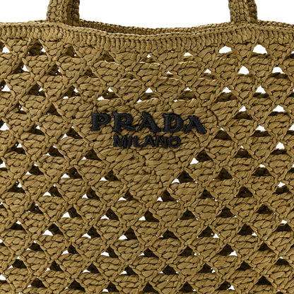 Prada Yarn Raffia Effect Embroidered Logo Tote Oliva 7 of 10