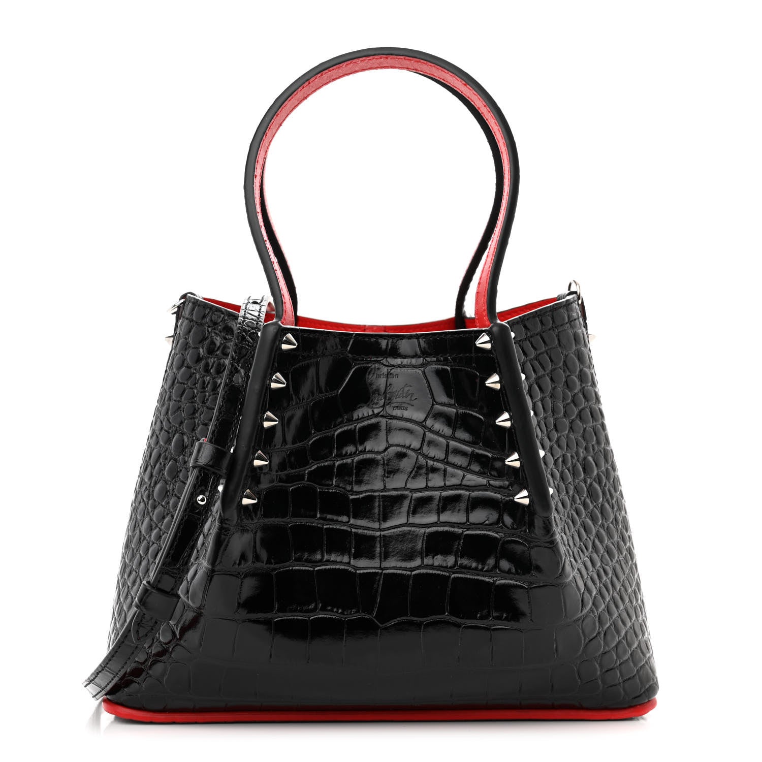 Christian Louboutin Patent Embossed Spiked Mini Cabarock Shopper Tote Black 1 of 9