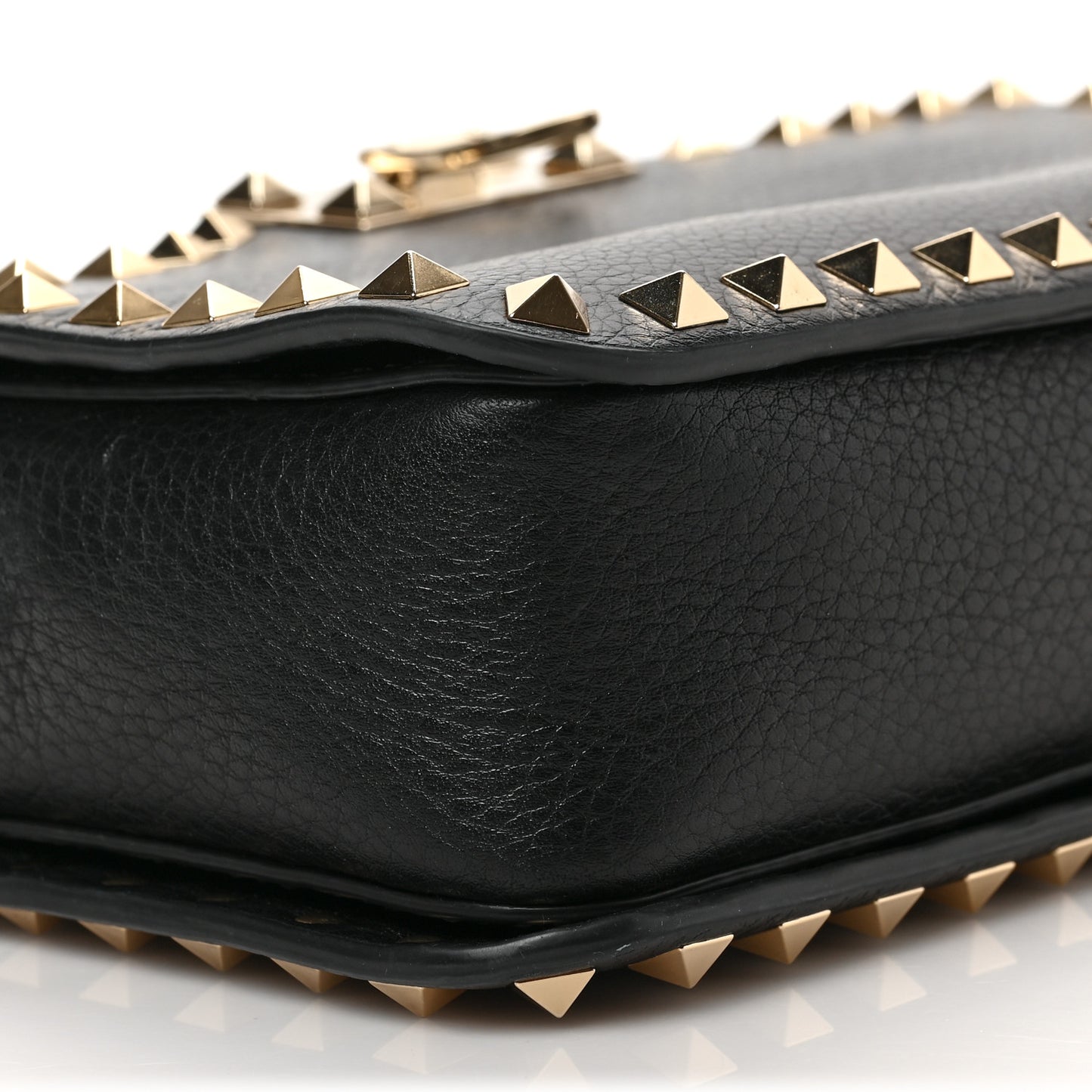 Grained Calfskin Rockstud Flip Lock Camera Crossbody Bag Black