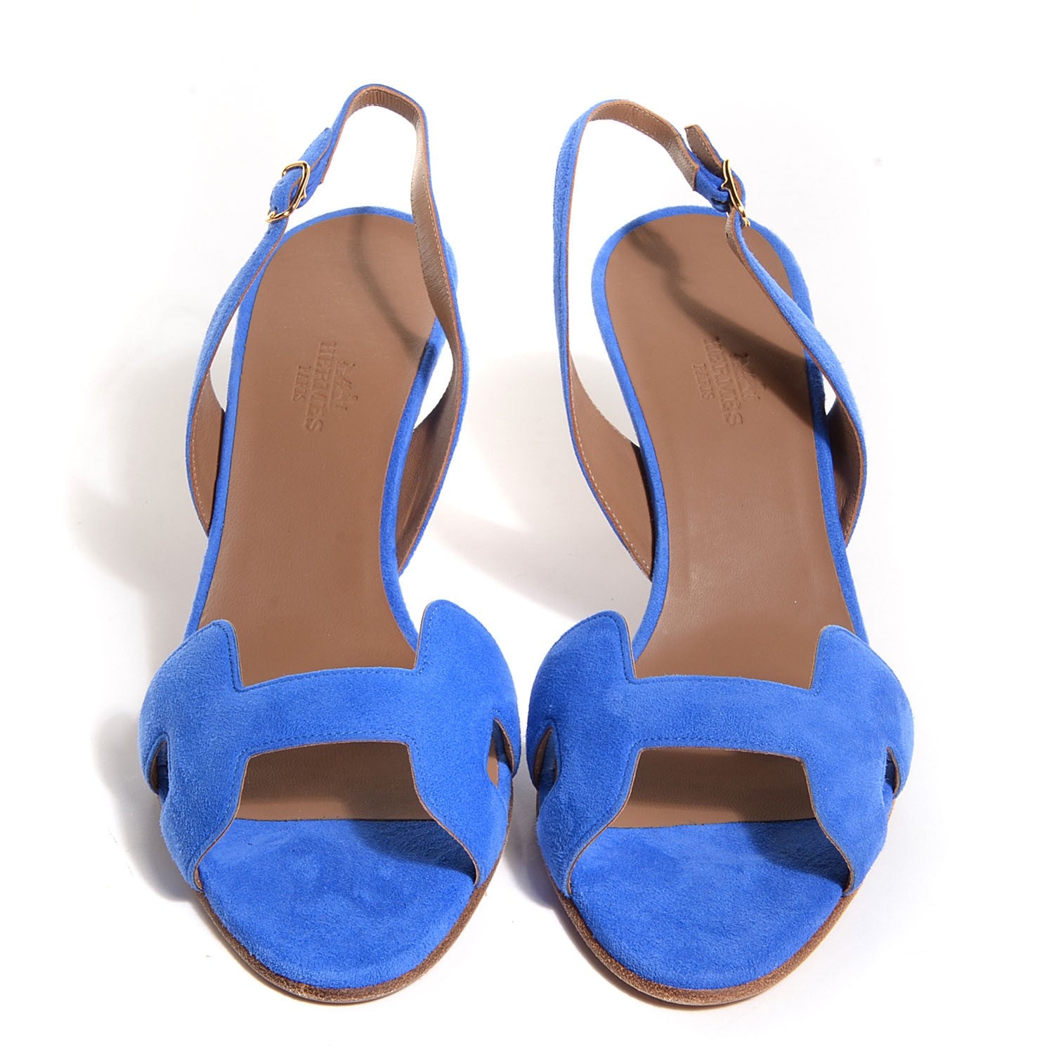 Hermes Suede Goatskin Night 70 Slingback Sandals 40 Bleu Electrique 2 of 7