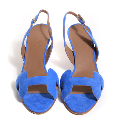 Hermes Suede Goatskin Night 70 Slingback Sandals 40 Bleu Electrique 2 of 7