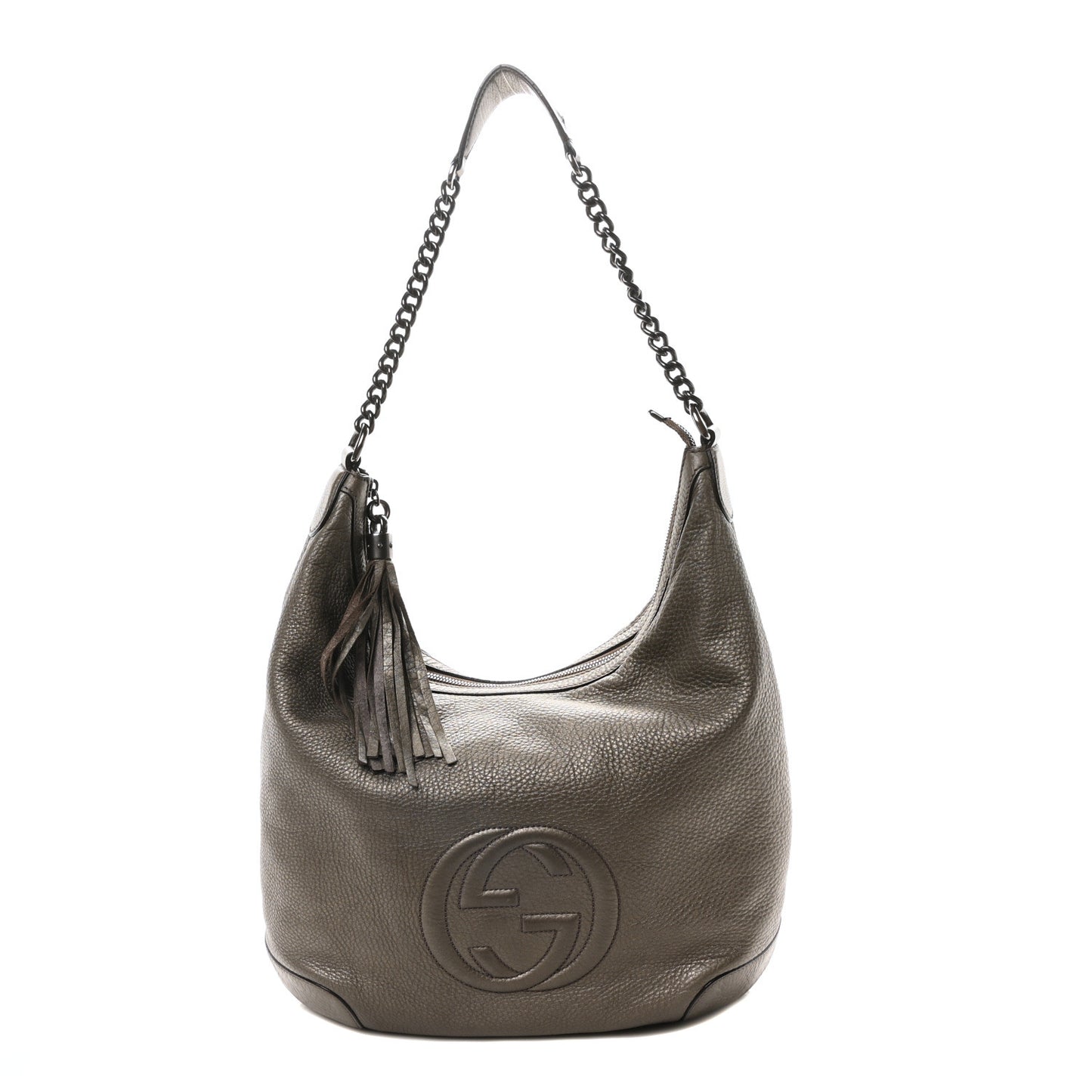 Metallic Pebbled Calfskin Medium Soho Chain Hobo Sasso