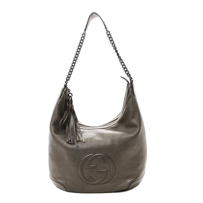 Gucci Metallic Pebbled Calfskin Medium Soho Chain Hobo Sasso 1 of 10
