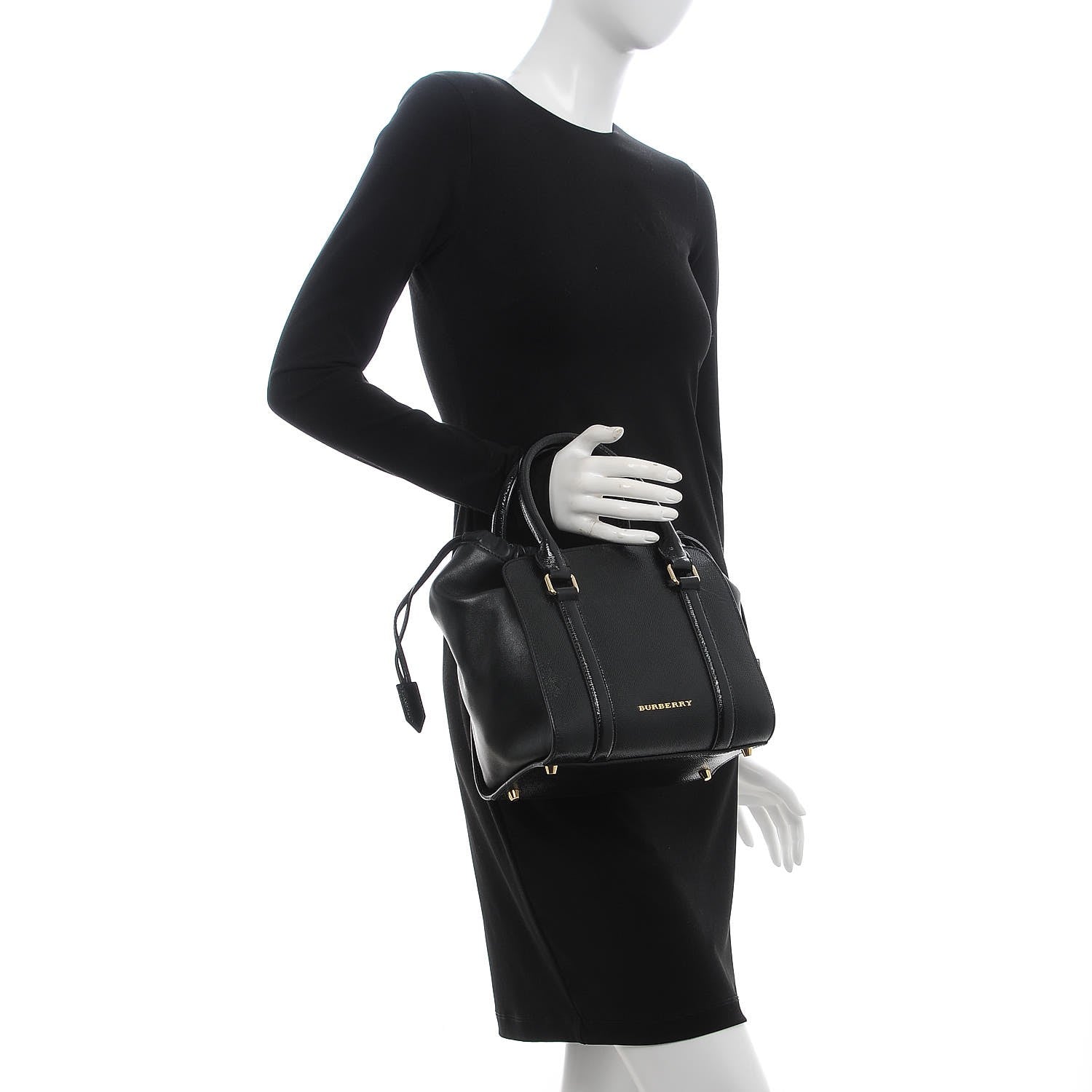 Burberry Patent Calfskin Small Dinton Tote Black 2 of 8