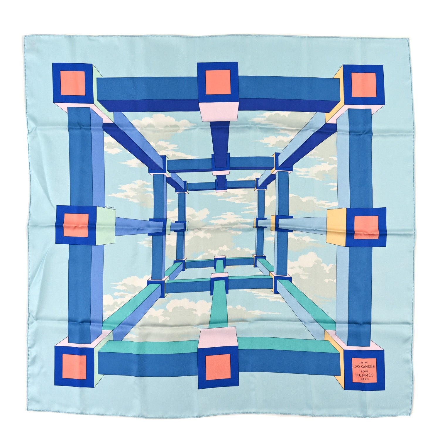 Hermes Silk Perspective II Cassandre Scarf 90 Ciel Turquoise 1 of 4