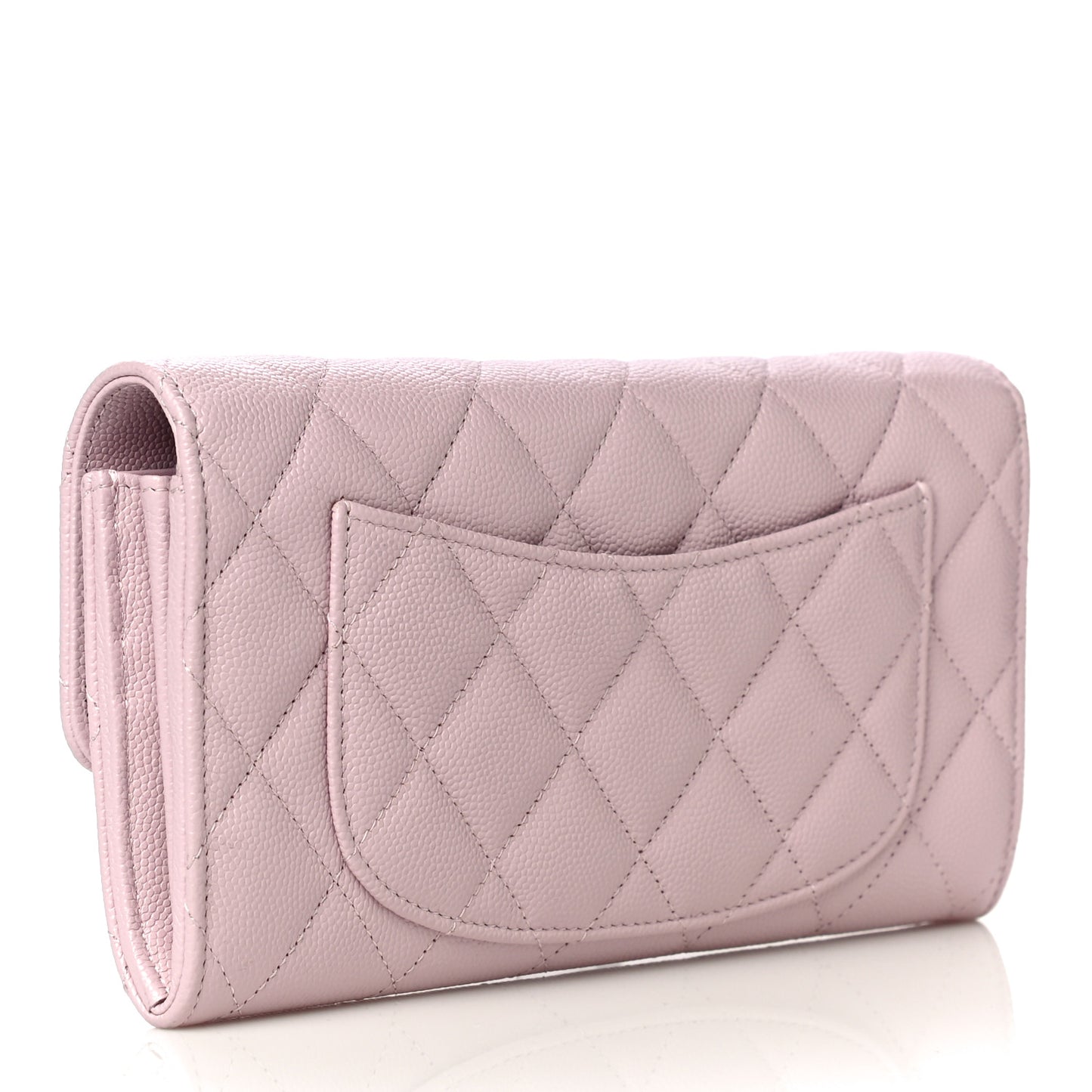 Caviar Quilted Large Gusset Flap Wallet Light Pink