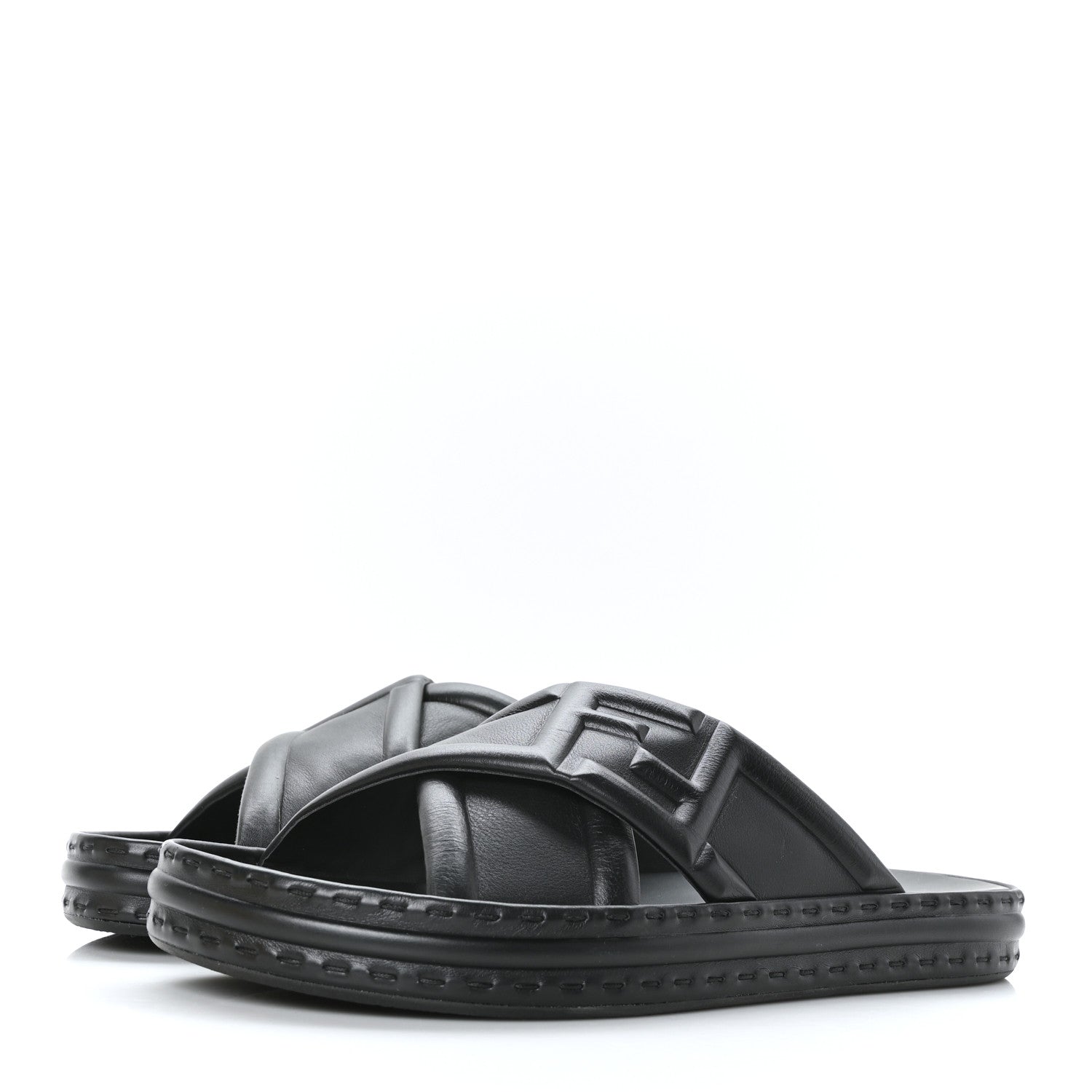 Fendi Nappa FF Embossed Mens Slide Sandals 9 Black 3 of 8