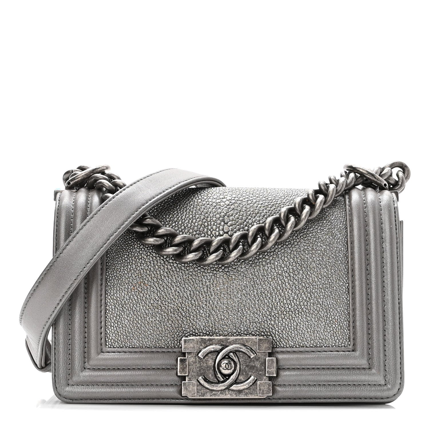 Chanel Galuchat Stingray Small Boy Flap Silver 1 of 10