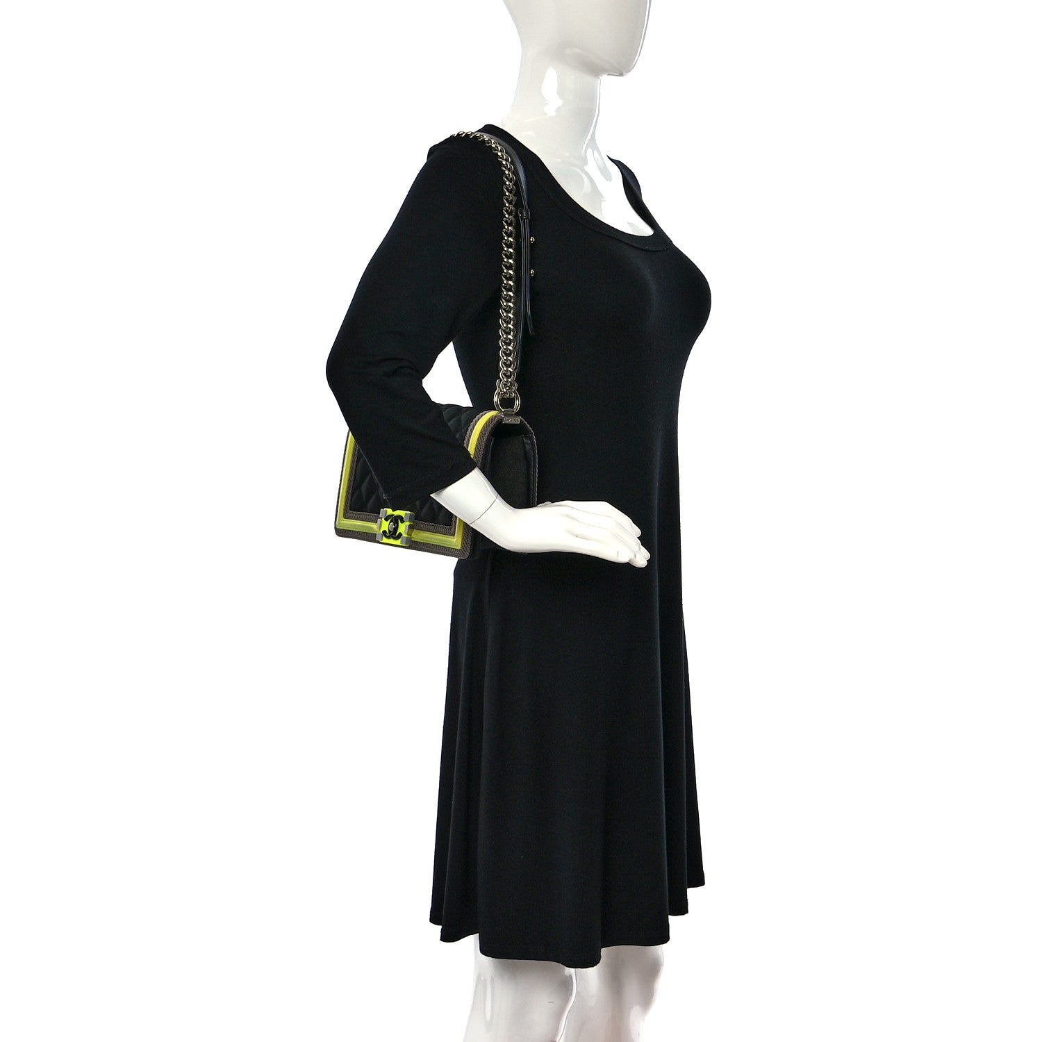 Chanel Canvas Quilted Medium Fluo Boy Flap Black Grey Yellow 2 of 8