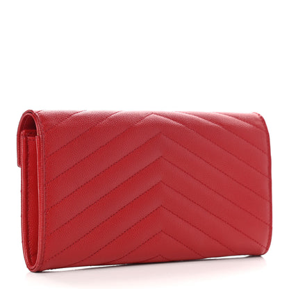 Saint Laurent Grain De Poudre Matelasse Chevron Monogram Flap Wallet Red 3 of 12