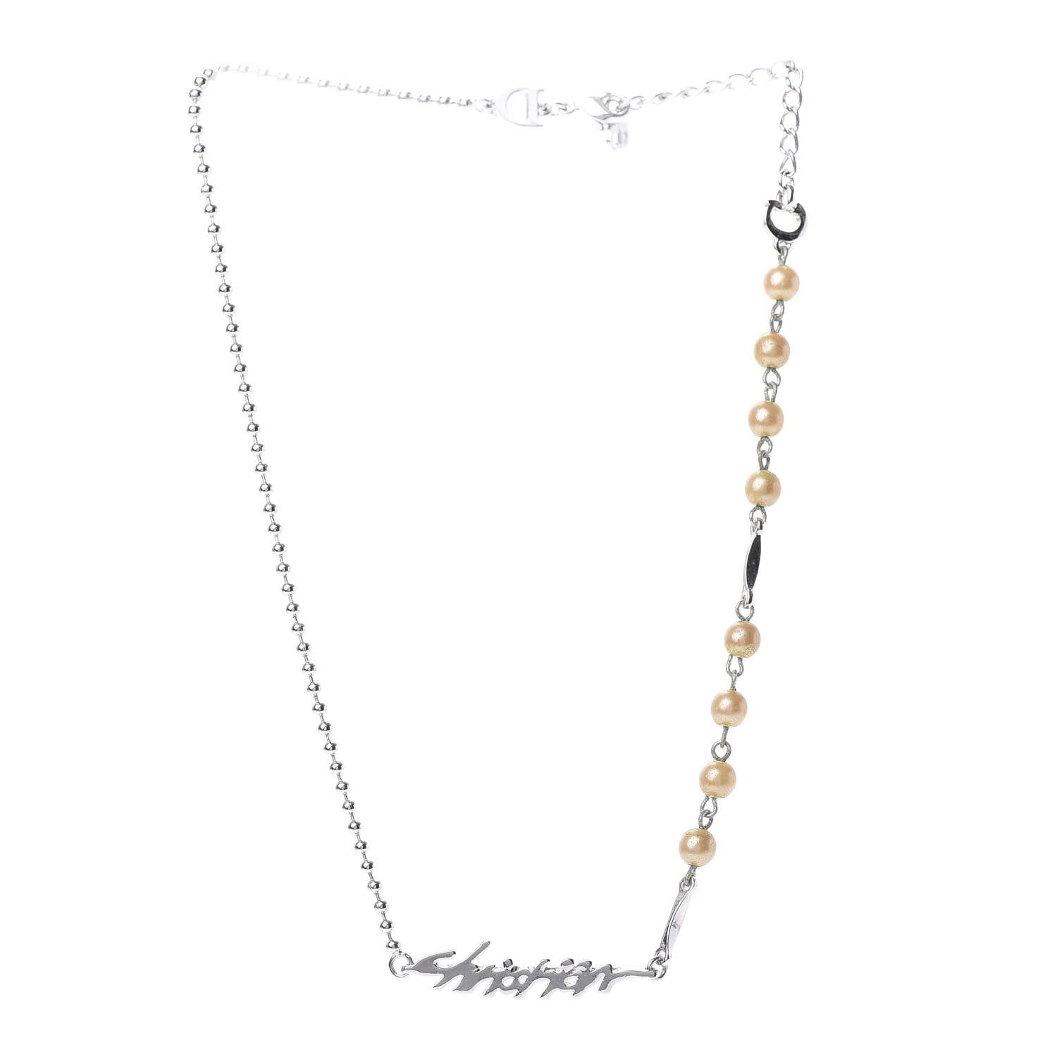 Christian Dior Pearl Logo Necklace Silver 3 of 4