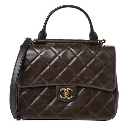 Chanel Calfskin Quilted Medium Gold Bar Top Handle Flap Dark Khaki 1 of 8