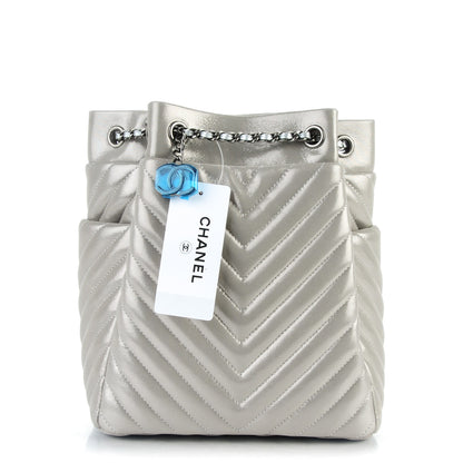 Chanel Iridescent Calfskin Chevron Small Urban Spirit Drawstring Bag Silver 1 of 7