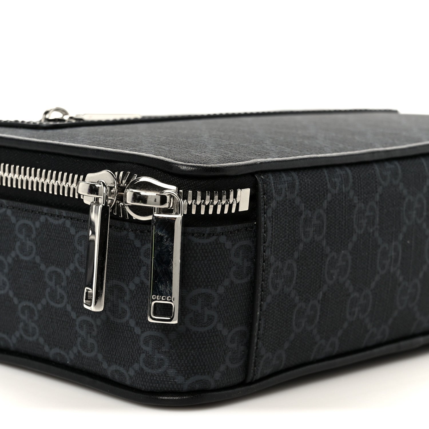 Gucci GG Supreme Monogram Calfskin Web Medium Messenger Bag Black Grey 10 of 11