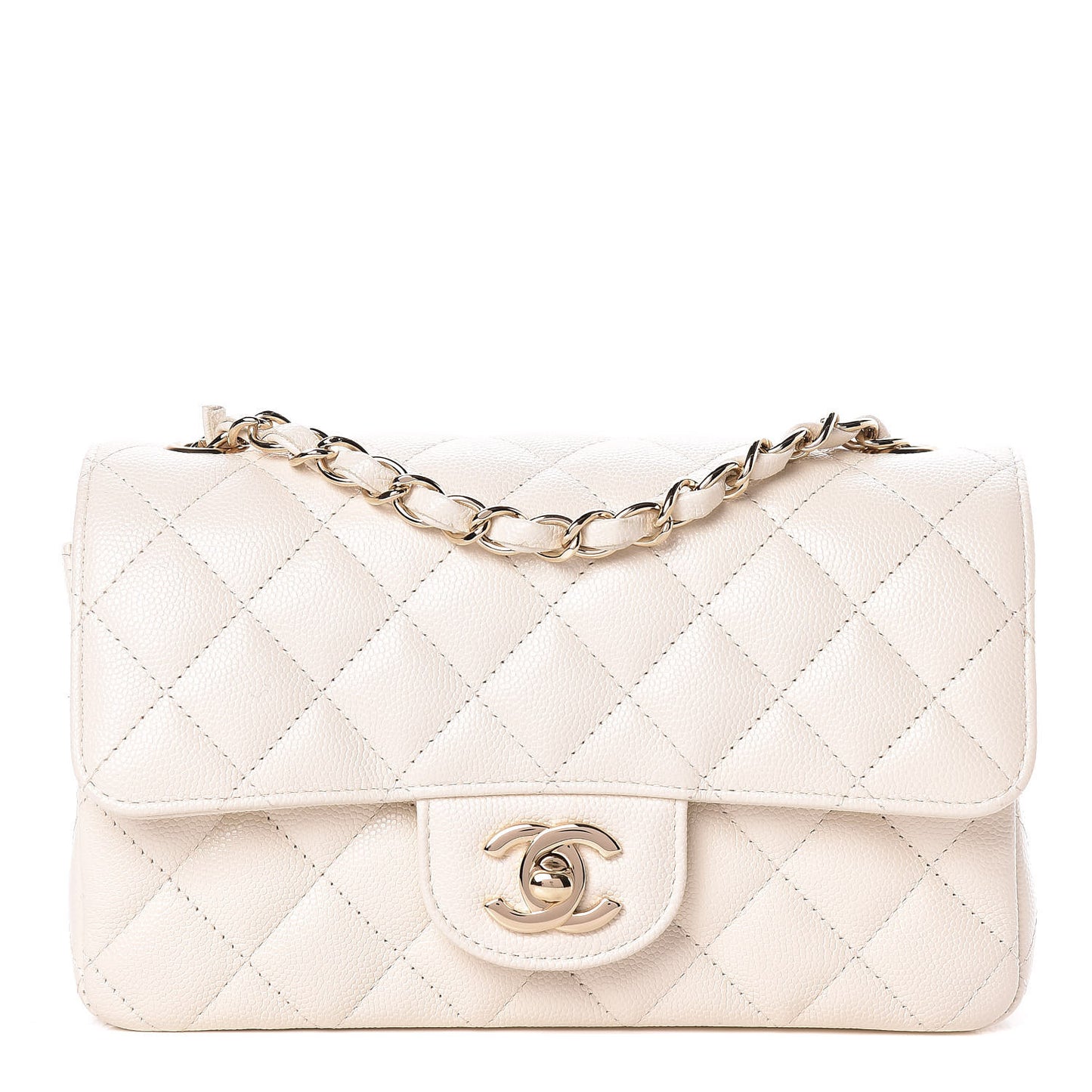 Caviar Quilted Mini Rectangular Flap White