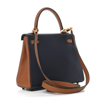 Hermes Togo Horseshoe Kelly Retourne 25 Blue Nuit Gold 3 of 11