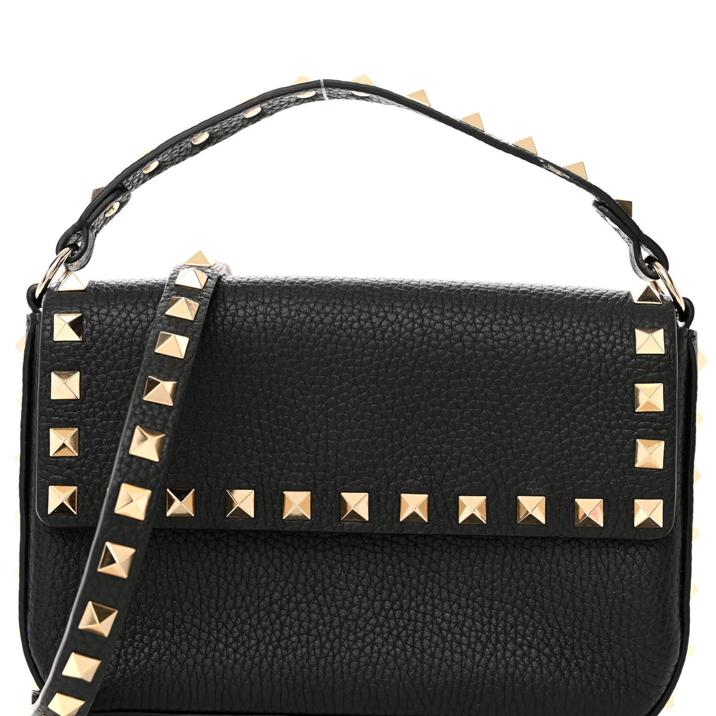 Grained Calfskin Rockstud Crossbody Bag Black