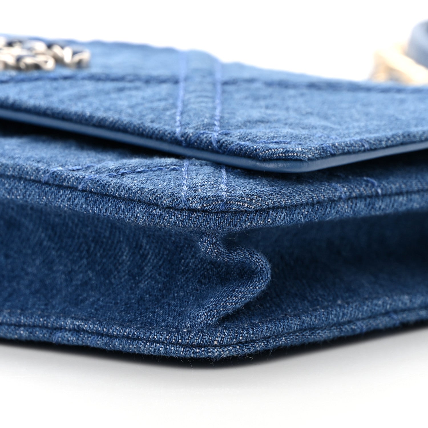 Chanel Denim Quilted Chanel 19 Wallet On Chain WOC Blue 11 of 17