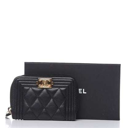 Chanel Lambskin Quilted Zip Around Boy Coin Purse Wallet Black 10 of 10