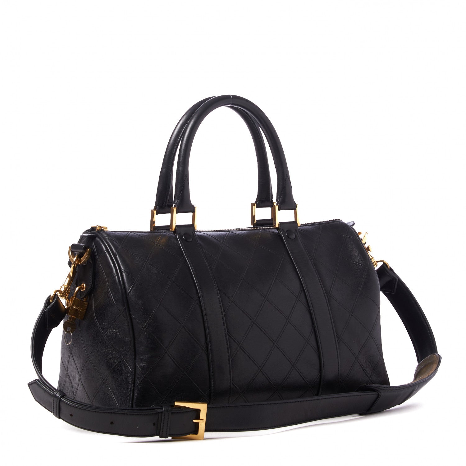 Chanel Calfskin Diamond Stitched Duffel Bag Black 2 of 11