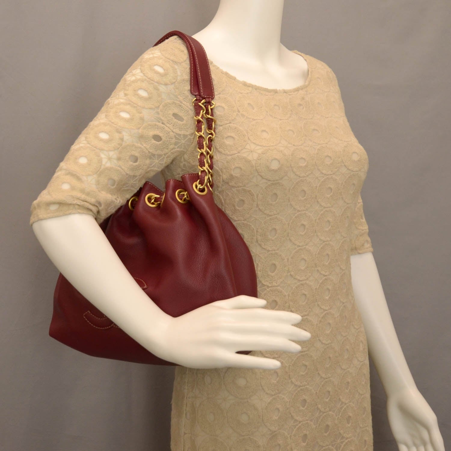 Chanel Calfskin CC Drawstring Bucket Bag Red 2 of 7