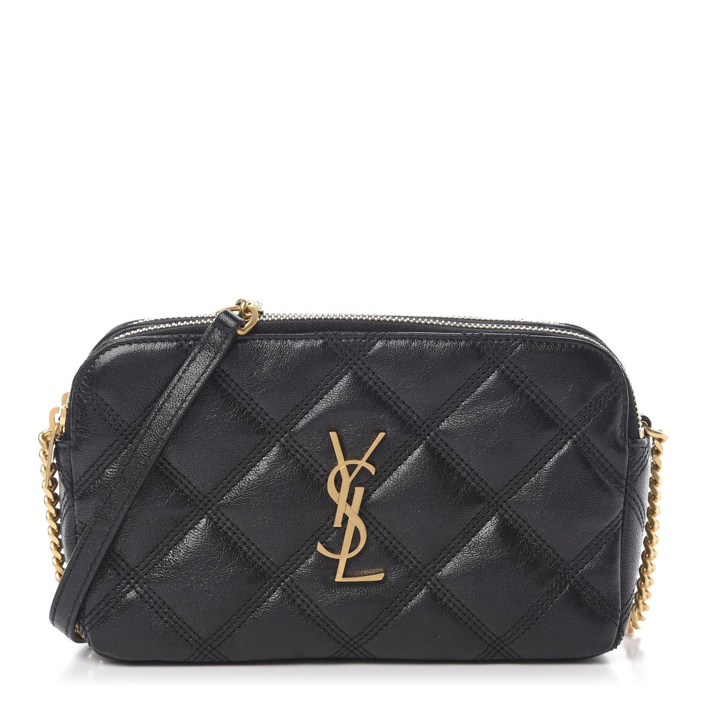 Grained Lambskin Quilted Mini Becky Double Zip Bag Black