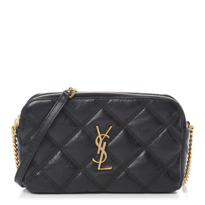 Saint Laurent Grained Lambskin Quilted Mini Becky Double Zip Bag Black 1 of 12
