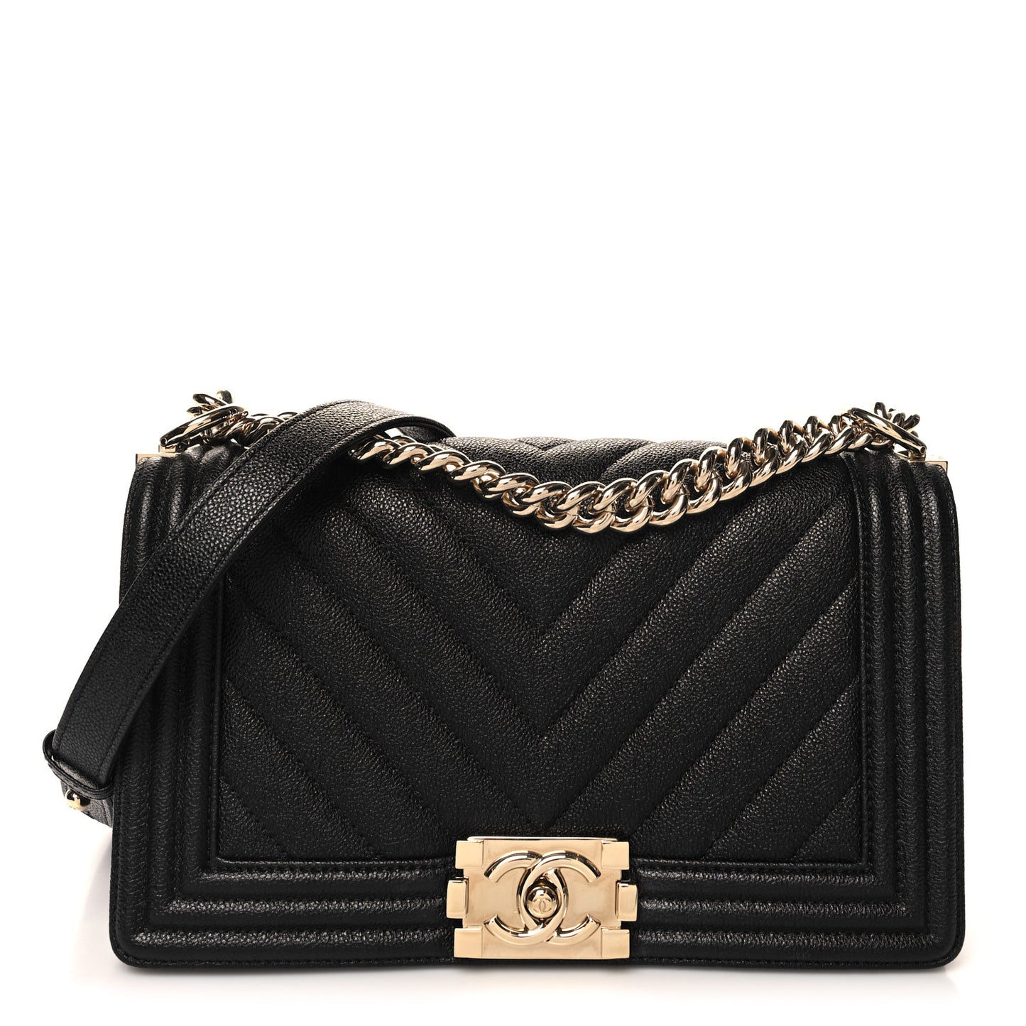 Caviar Chevron Quilted Medium Boy Flap Black