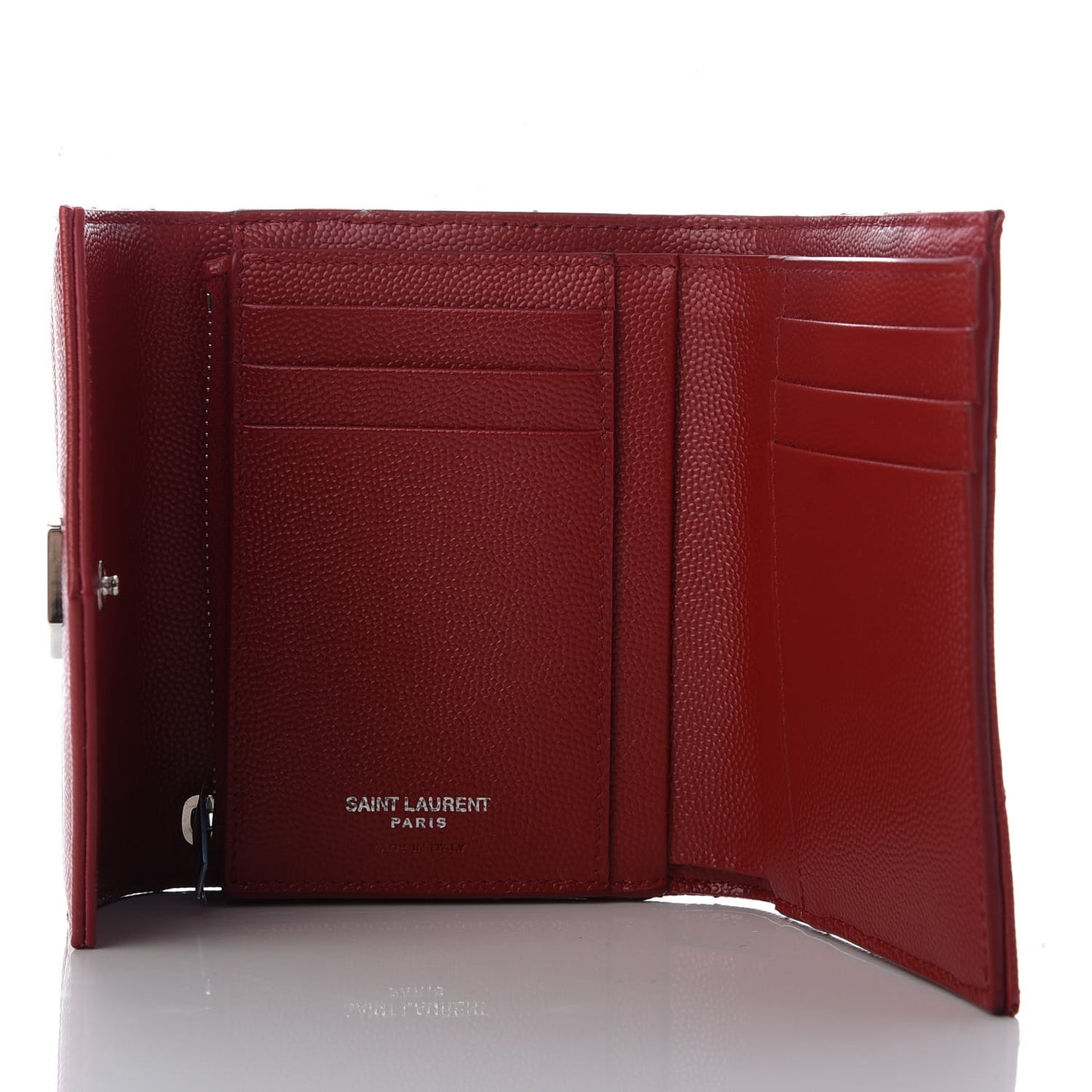 Grain De Poudre Matelasse Chevron Monogram Compact Tri Fold Wallet Red