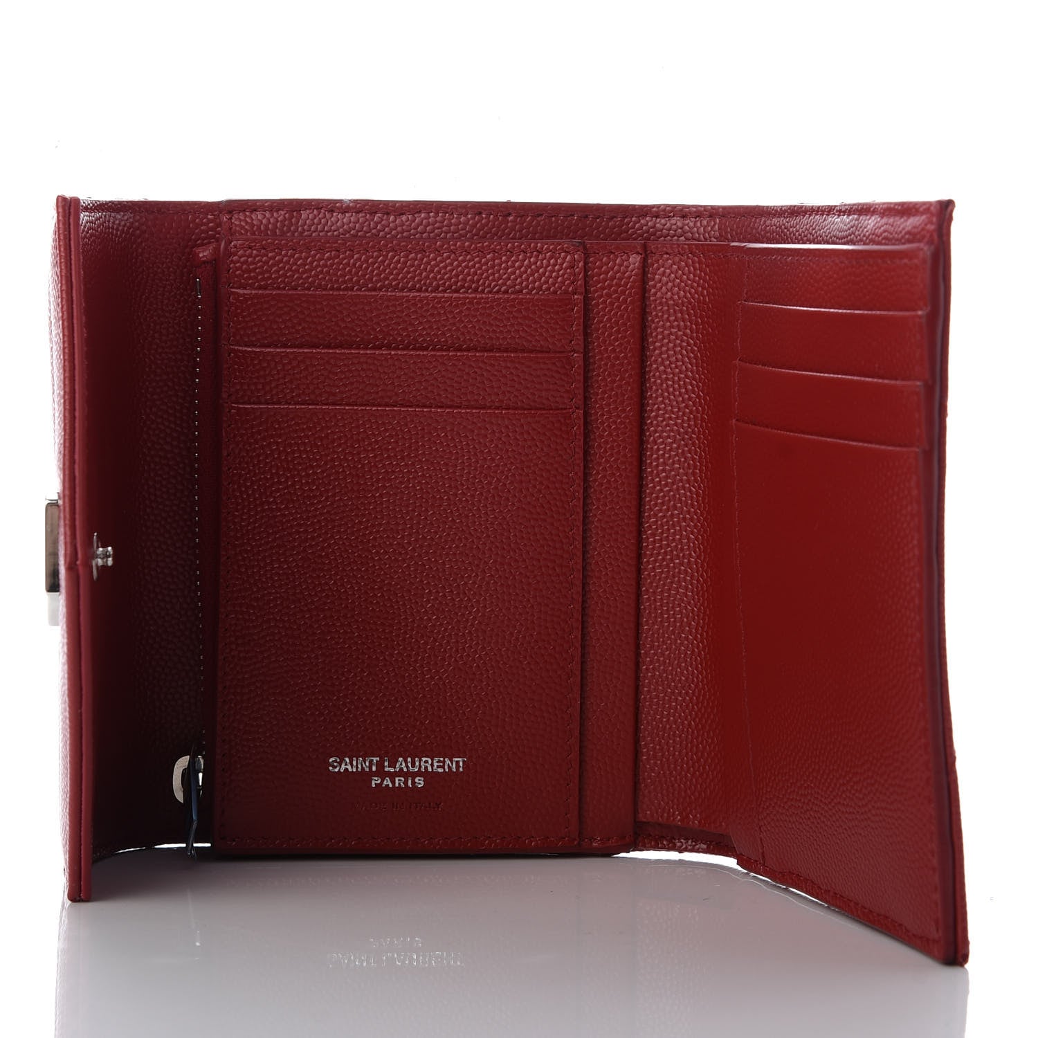 Saint Laurent Grain De Poudre Matelasse Chevron Monogram Compact Tri Fold Wallet Red 5 of 7