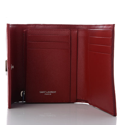 Saint Laurent Grain De Poudre Matelasse Chevron Monogram Compact Tri Fold Wallet Red 5 of 7