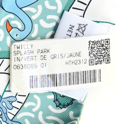 Hermes Silk Splash Park Twilly Vert De Gris Jaune Bleu 3 of 4