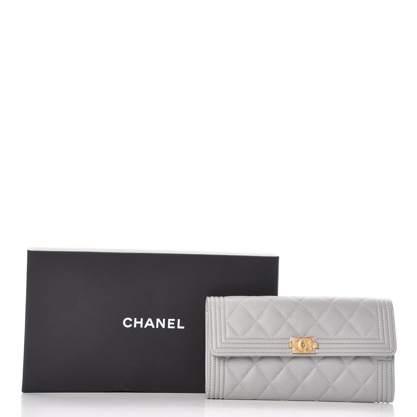 Caviar Quilted Boy Flap Wallet Grey
