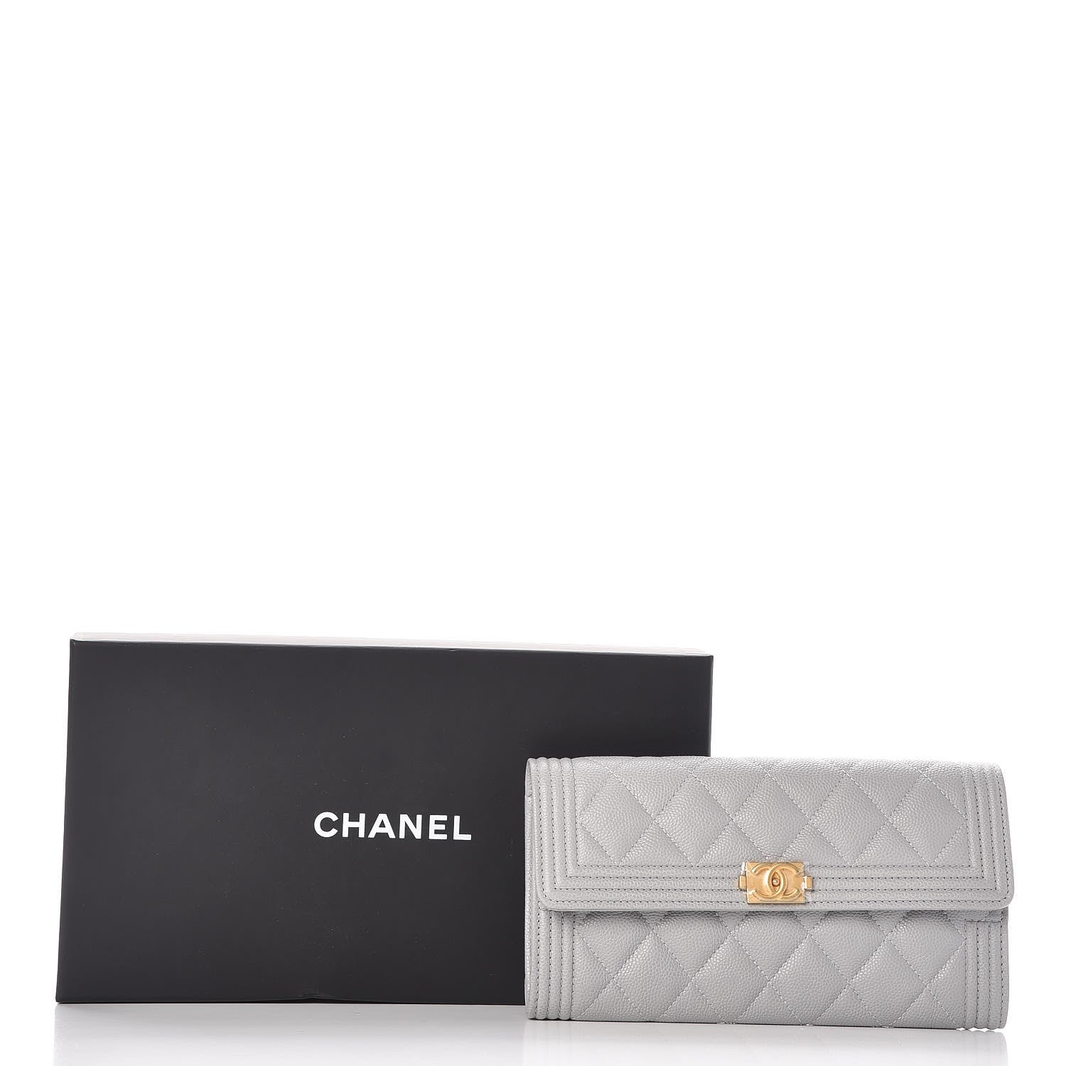 Chanel Caviar Quilted Boy Flap Wallet Grey 10 of 10