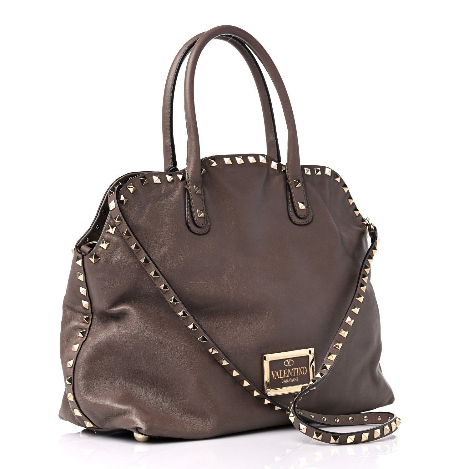 Valentino Garavani Vitello Rockstud Dome Satchel Taupe 2 of 16