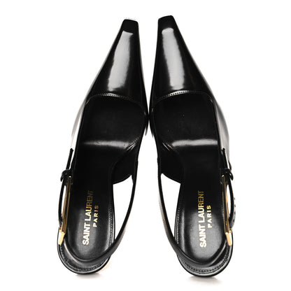 Saint Laurent Glazed Calfskin Lee Slingback Pumps 38 Black 2 of 9
