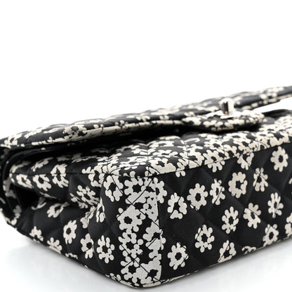 Chanel Canvas Floral Printed Quilted Medium Double Flap Black White 9 of 13