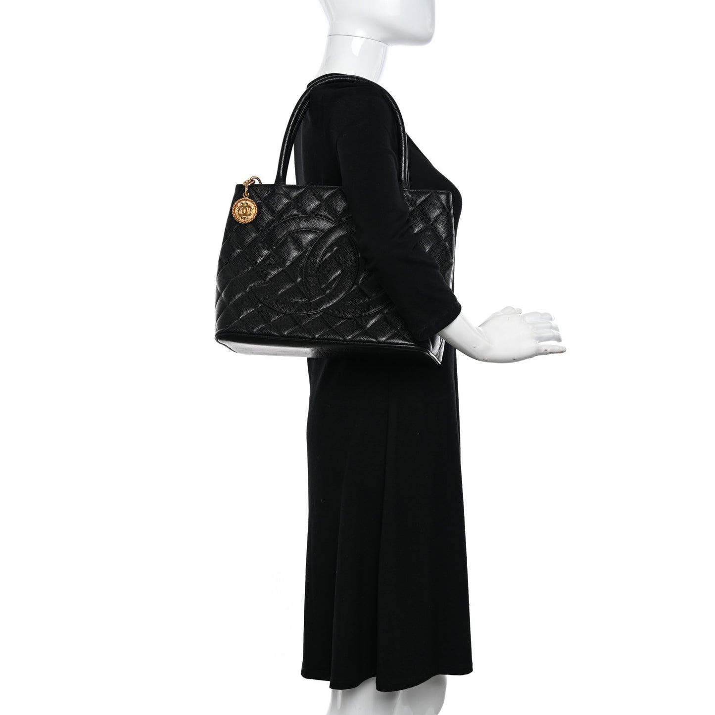 Caviar Quilted Medallion Tote Black
