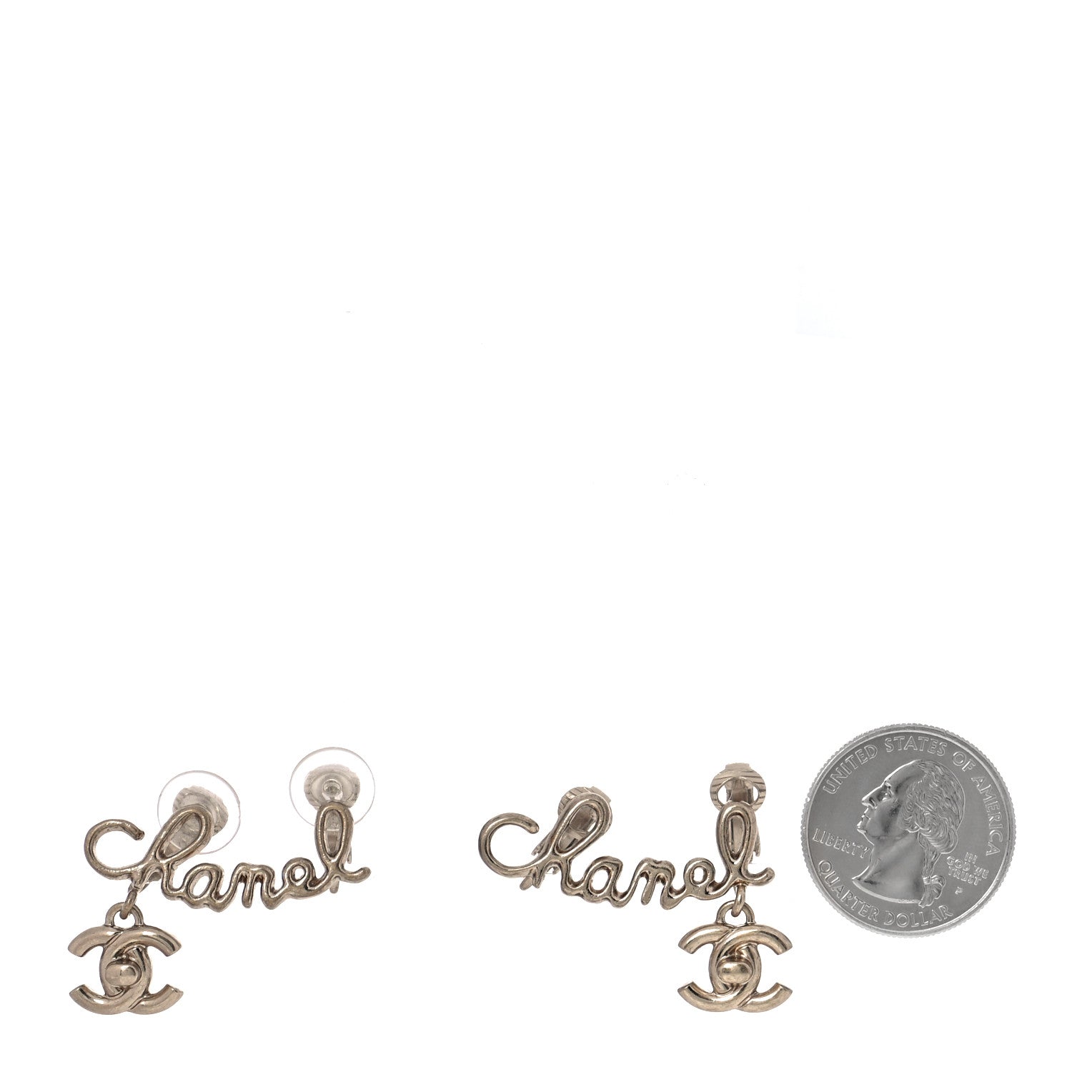 Chanel Metal CC Turnlock Climber Clip On Earrings Gold 2 of 5