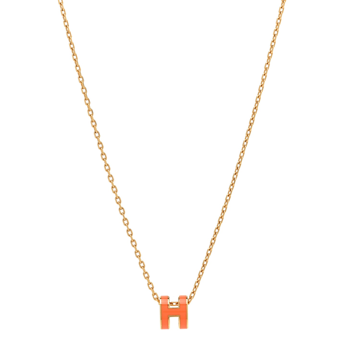 Lacquered Gold Mini Pop H Pendant Necklace Orange