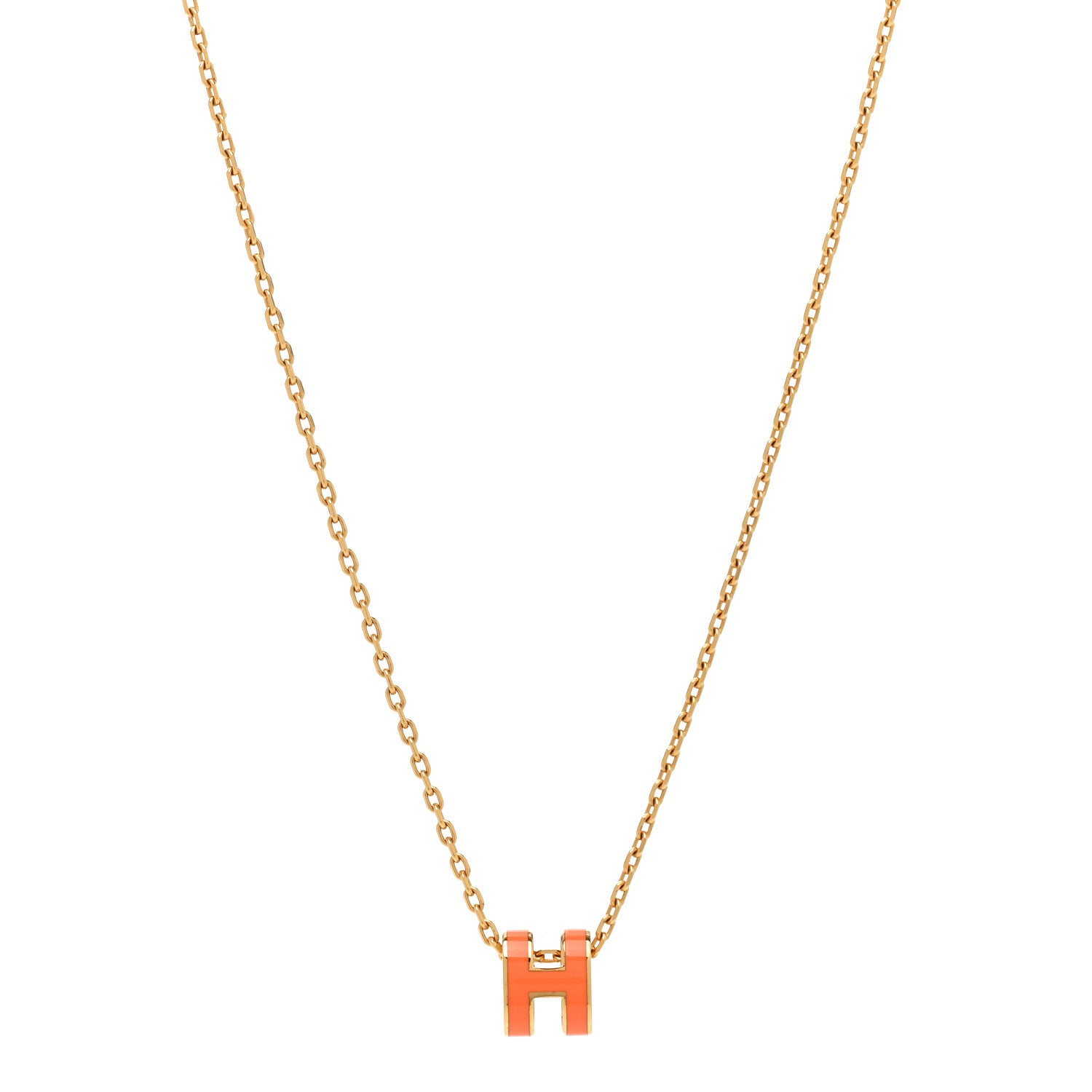 Hermes Lacquered Gold Mini Pop H Pendant Necklace Orange 1 of 8