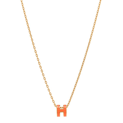 Hermes Lacquered Gold Mini Pop H Pendant Necklace Orange 1 of 8
