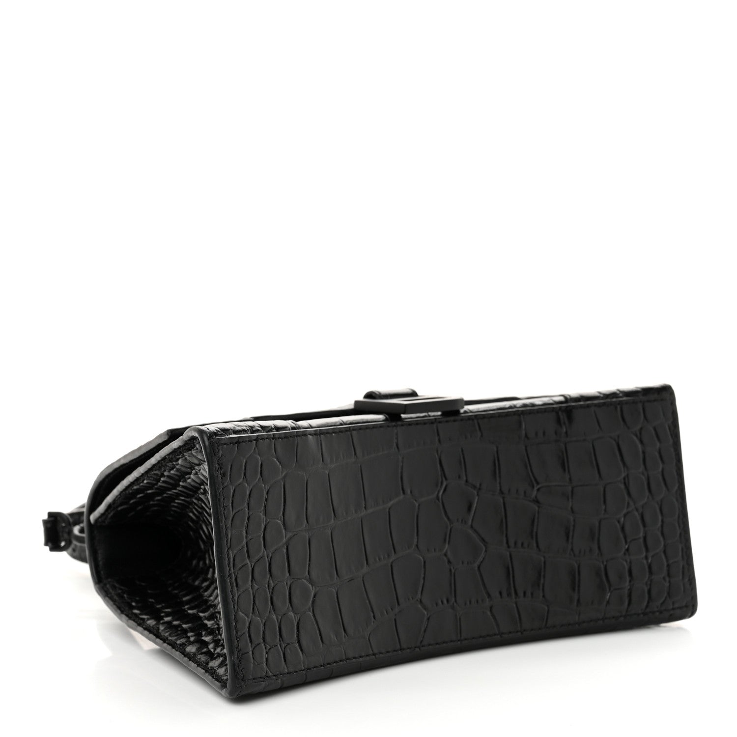 Balenciaga Shiny Calfskin Monochrome Crocodile Embossed Small Hourglass Top Handle Bag Black 4 of 13