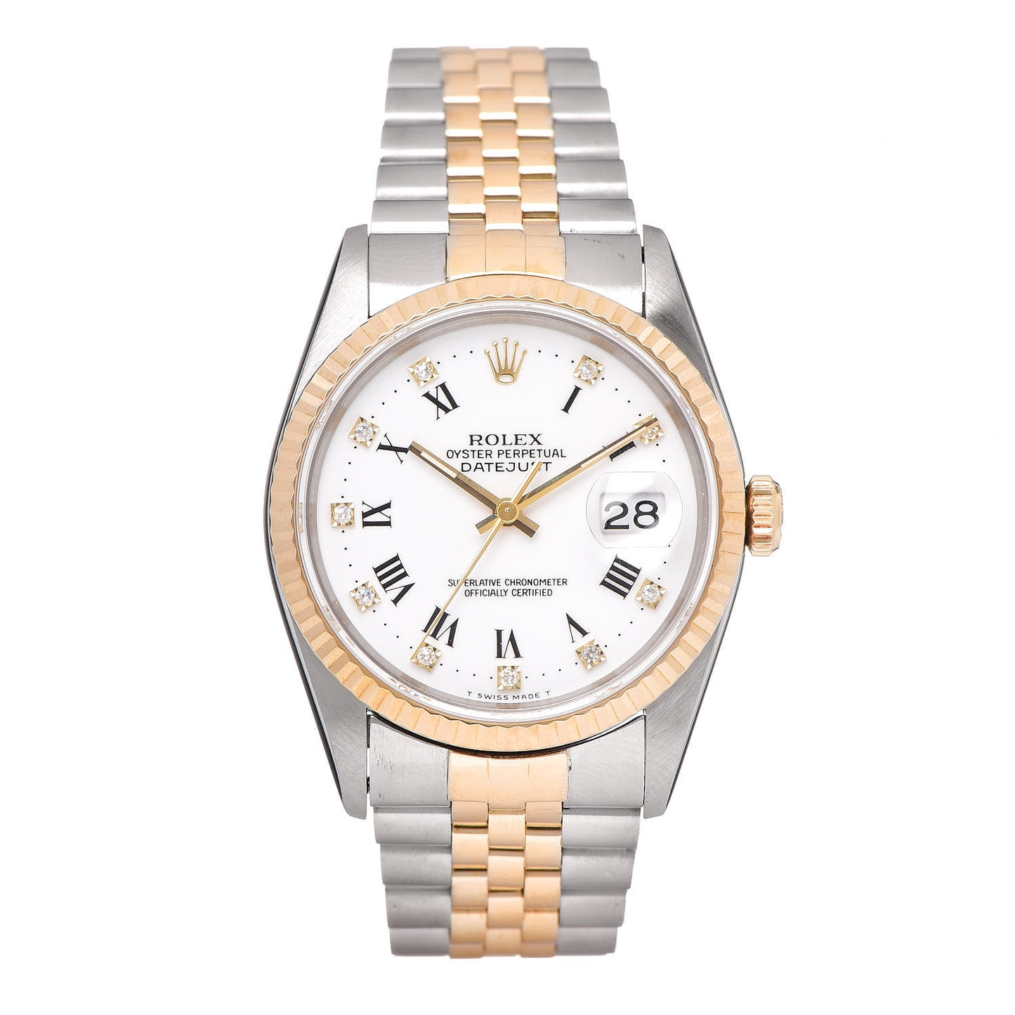Stainless Steel 18K Yellow Gold Diamond 36mm Oyster Perpetual Datejust Watch White Roman 16233