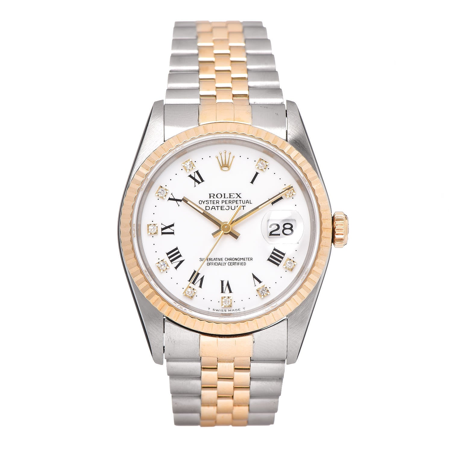 Rolex Stainless Steel 18K Yellow Gold Diamond 36mm Oyster Perpetual Datejust Watch White Roman 16233 1 of 9
