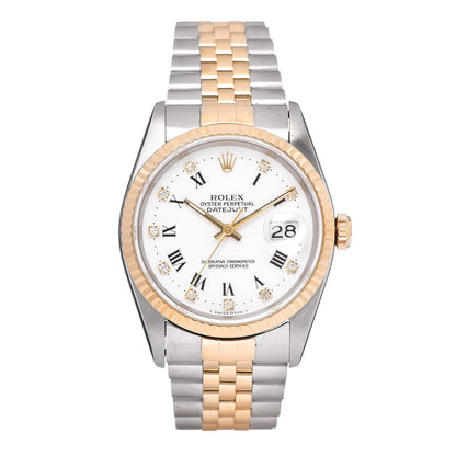 Rolex Stainless Steel 18K Yellow Gold Diamond 36mm Oyster Perpetual Datejust Watch White Roman 16233 1 of 9