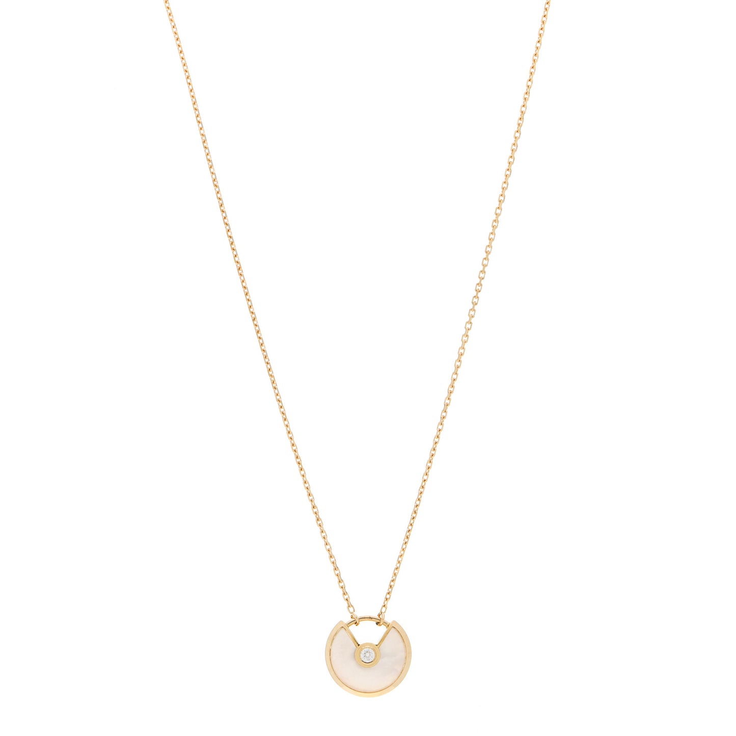 18K Yellow Gold Diamond Mother of Pearl XS Amulette de Cartier Pendant Necklace