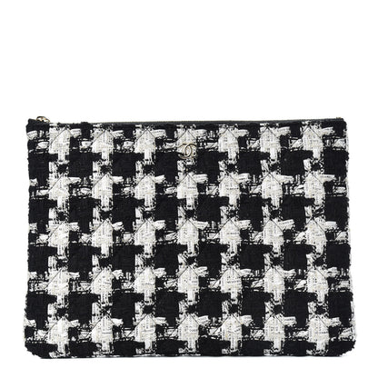 Chanel Tweed Quilted Medium Cosmetic Pouch Black Ecru White 1 of 8